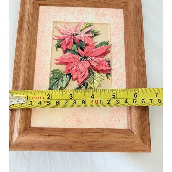 Framed 3D Poinsettia Floral Art Print With Oak Wood Frame - Picture 5 of 8